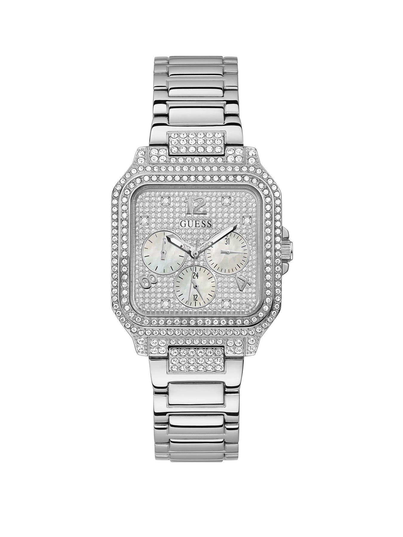 Product photograph of Guess Deco With Cystals Stainless Steel Ladies Watch from very.co.uk