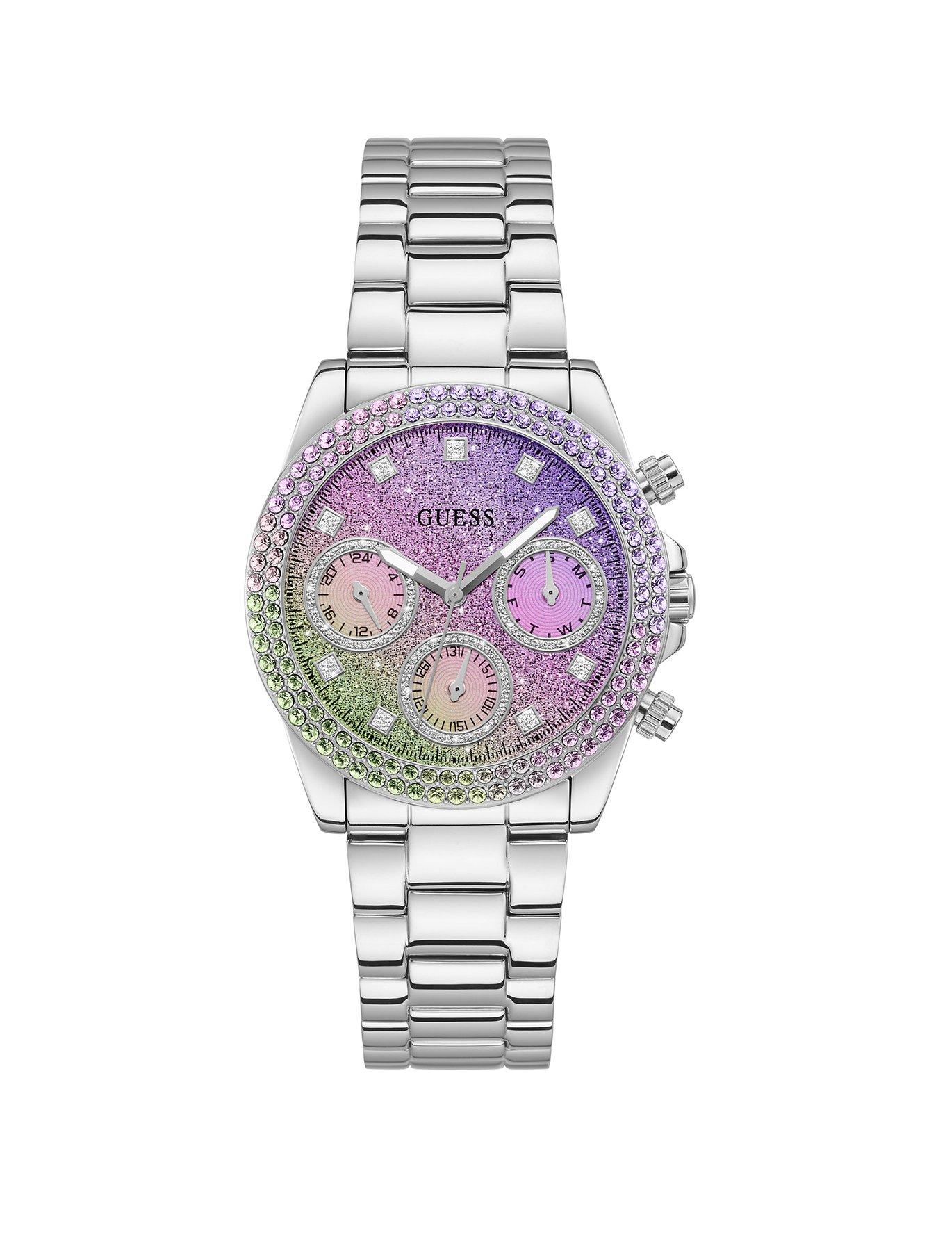 Product photograph of Guess Sol With Cystals Stainless Steel Ladies Watch from very.co.uk