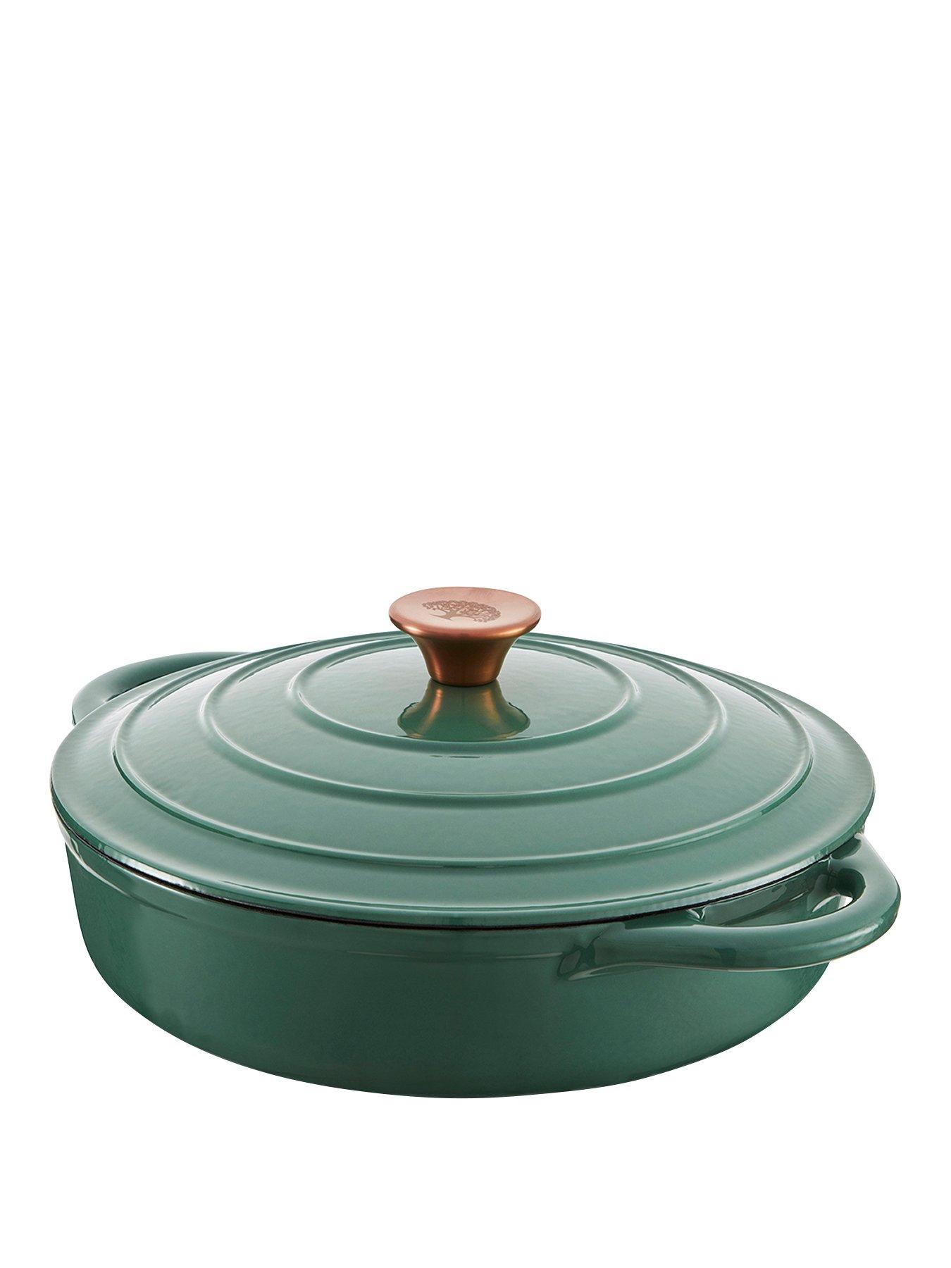 Product photograph of Tower Barbary Amp Oak 28 Cm Shallow Casserole Dish - Verdigris Green from very.co.uk