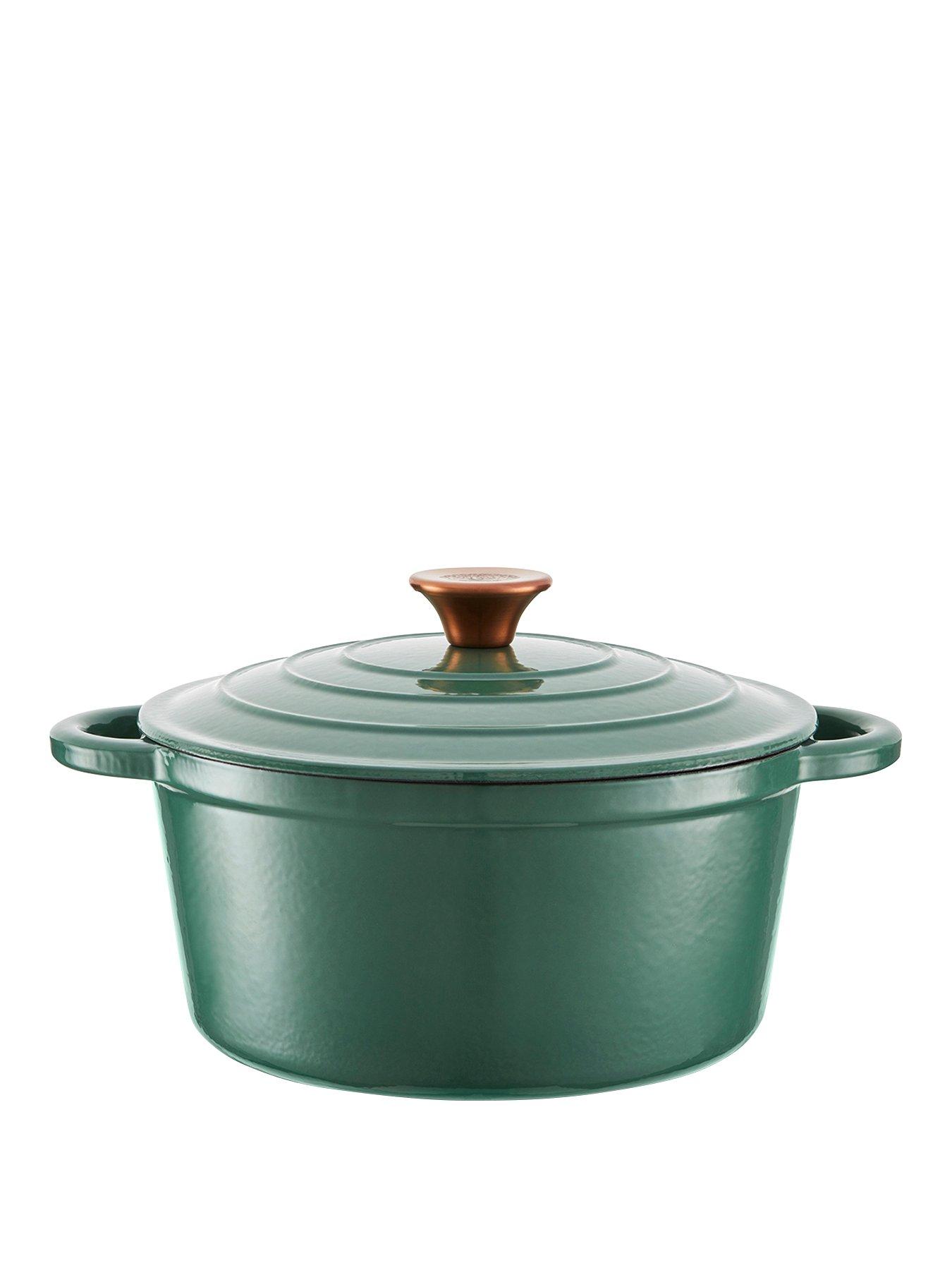 Product photograph of Tower Barbary Amp Oak 24 Cm Cast Iron Round Casserole Ndash Verdigris Green from very.co.uk