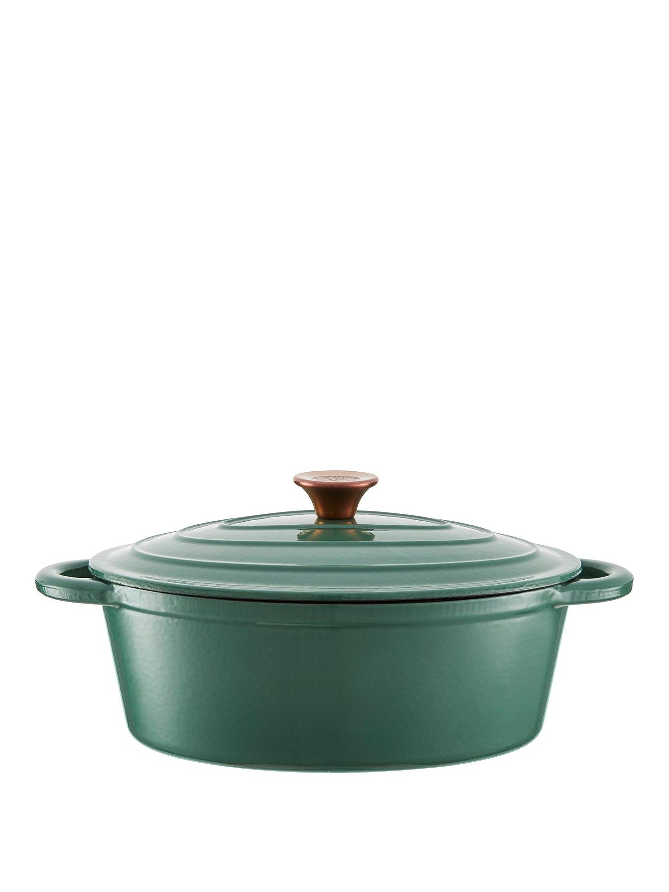 Product photograph of Tower Barbary Amp Oak Cast Iron 29 Cm Oval Casserole - Verdigris Green from very.co.uk