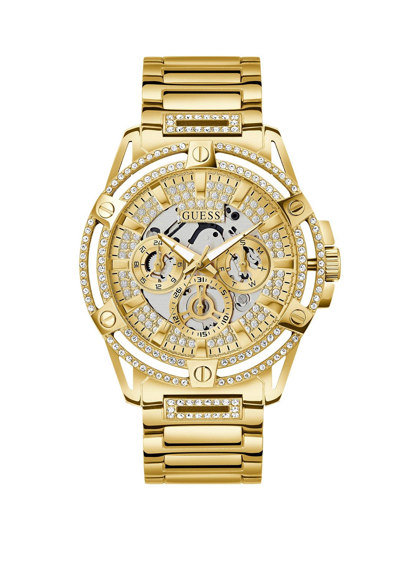 Product photograph of Guess King Polished Gold Stainless Steel Mens Watch from very.co.uk