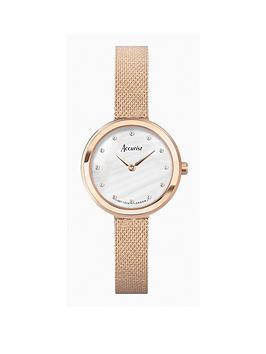accurist jewellery womens rose gold stainless steel mesh analogue watch