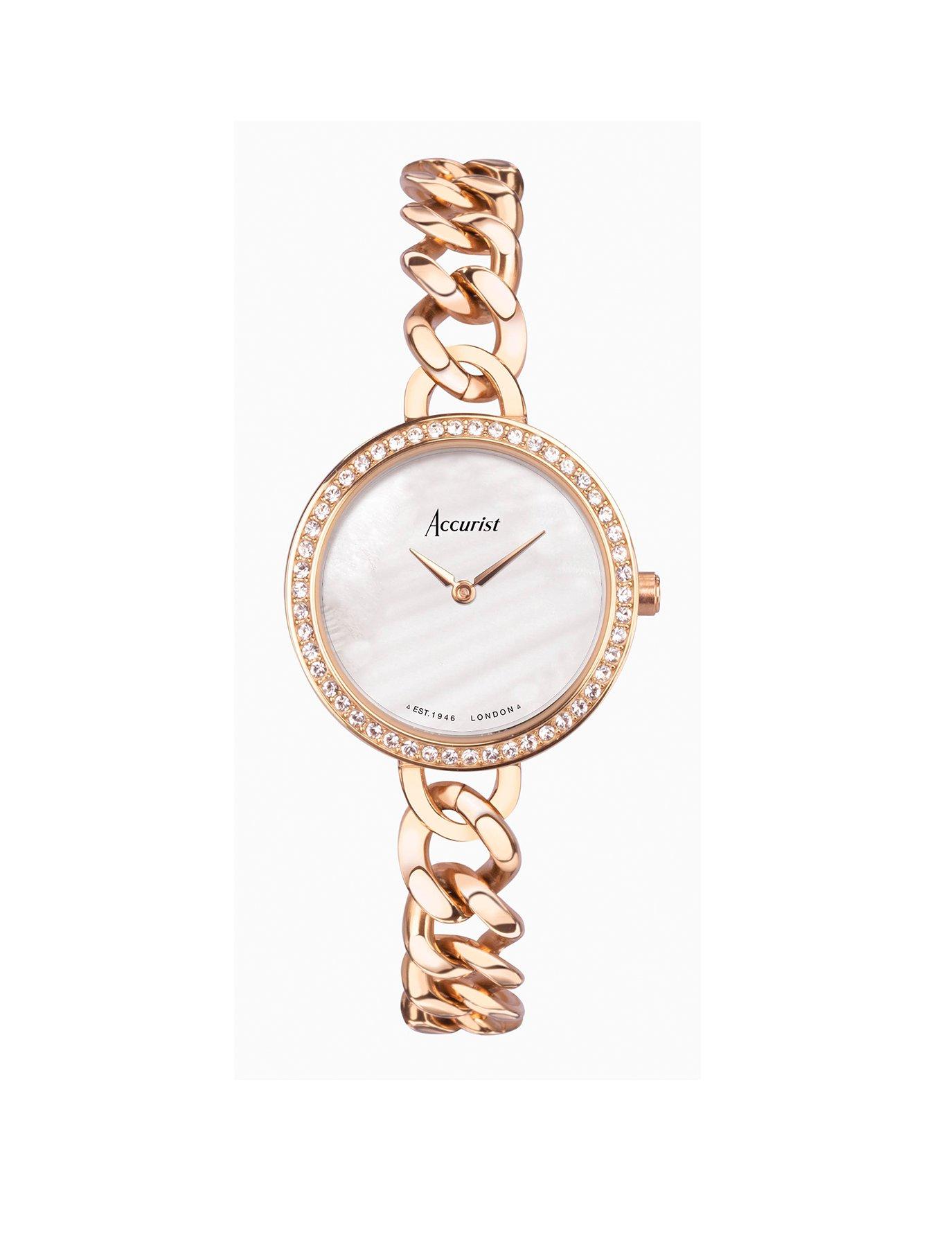 Product photograph of Accurist Jewellery Womens Rose Gold Stainless Steel Chain Analogue Watch from very.co.uk