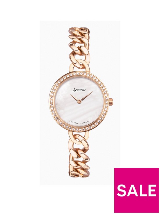 front image of accurist-jewellery-womens-rose-gold-stainless-steel-chain-analogue-watch