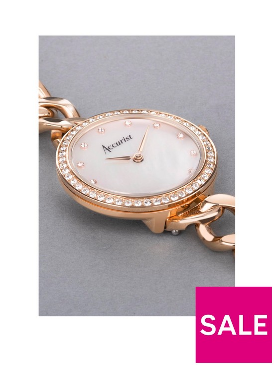 stillFront image of accurist-jewellery-womens-rose-gold-stainless-steel-chain-analogue-watch