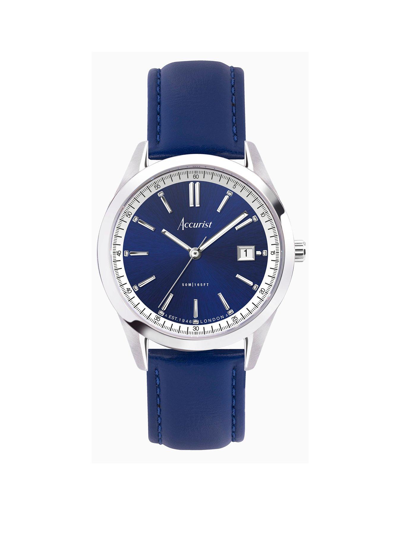 Product photograph of Accurist Everyday Mens Blue Leather Strap Analogue Watch from very.co.uk