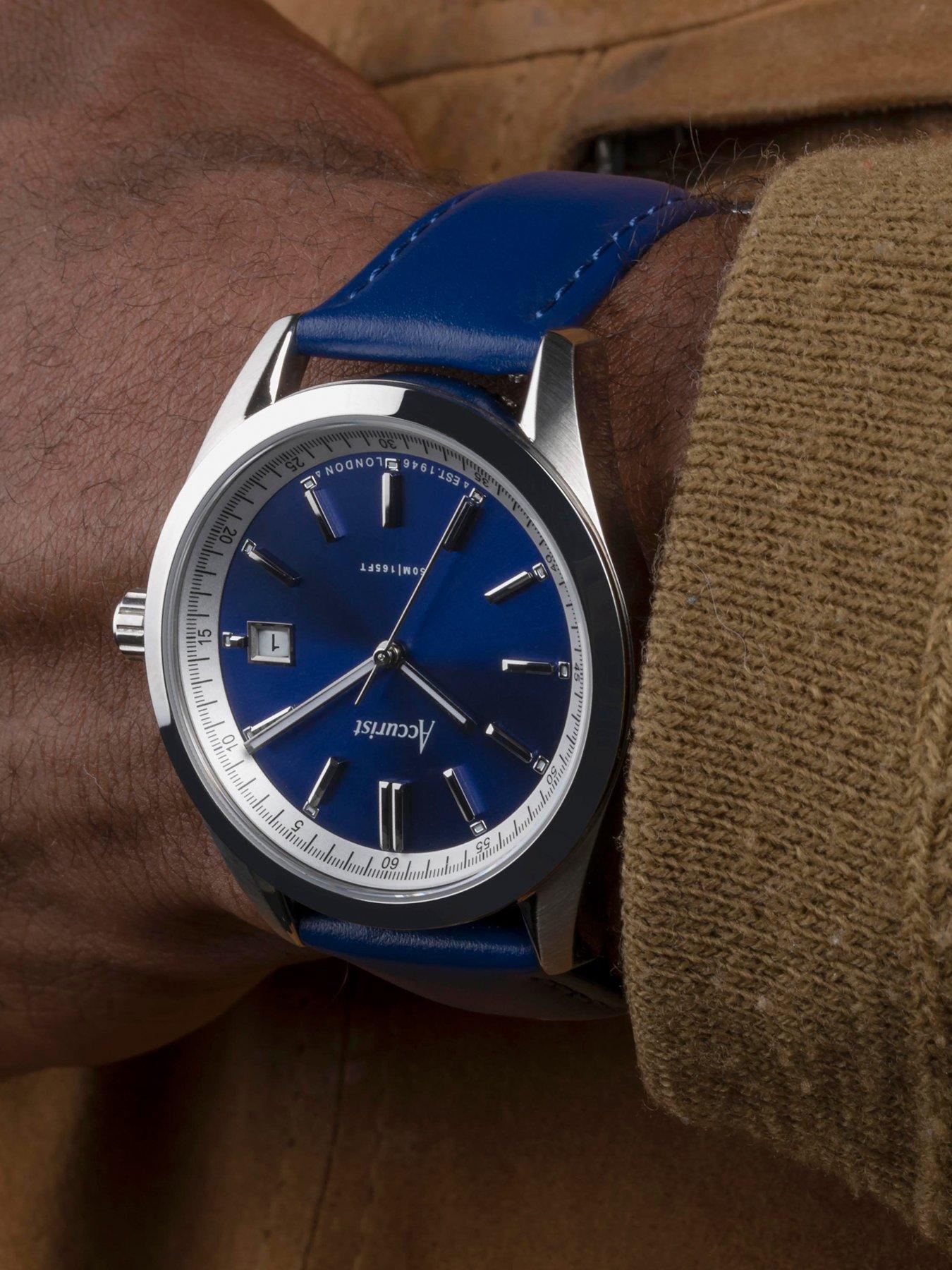 Blue leather strap mens on sale watch