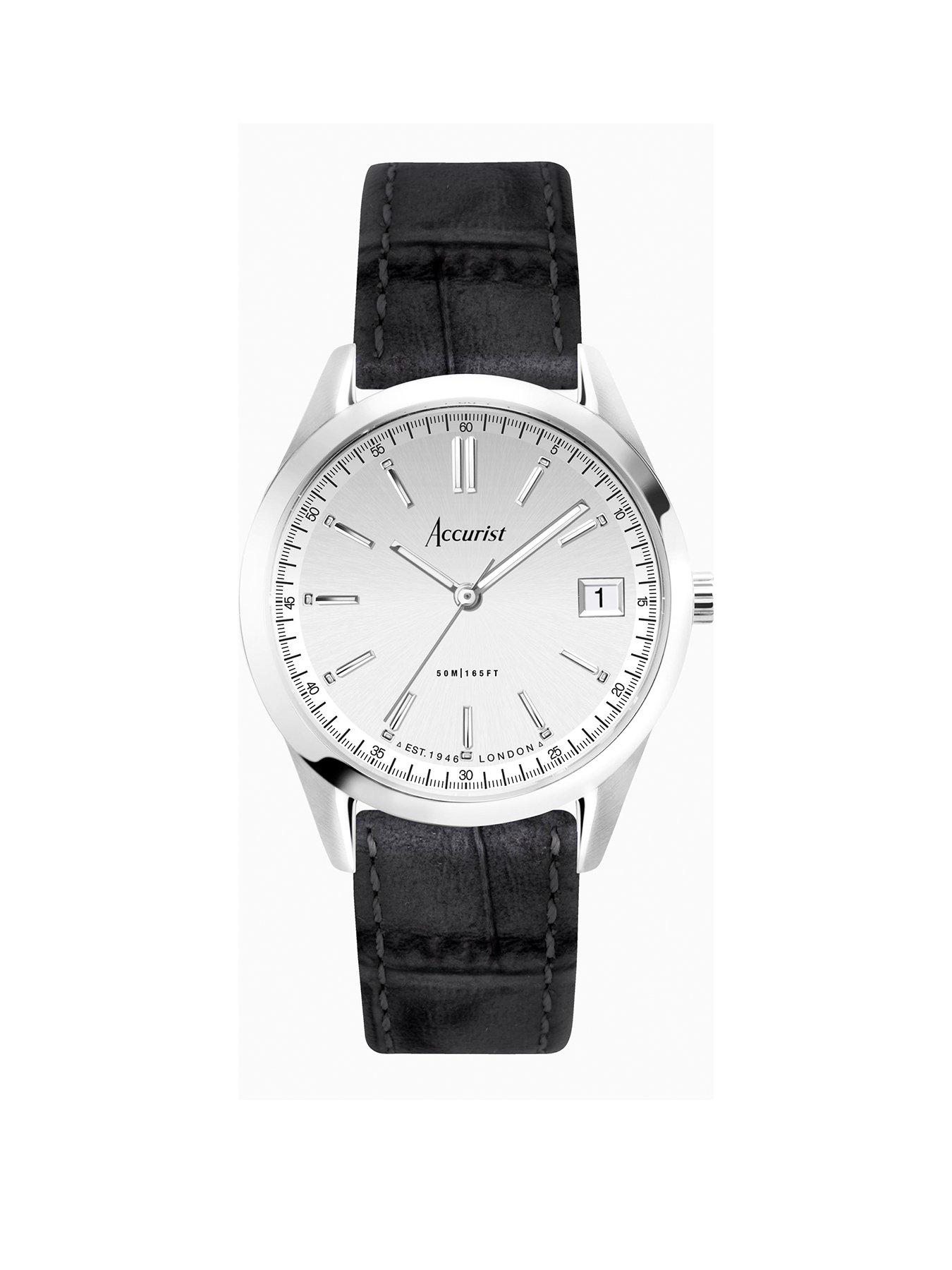 Product photograph of Accurist Everyday Unisex Black Leather Strap Analogue Watch from very.co.uk