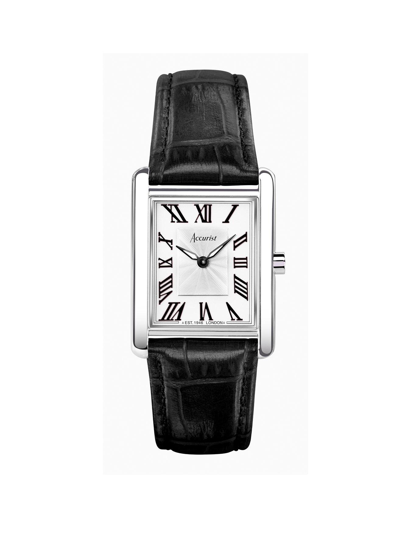 Product photograph of Accurist Rectangle Womens Black Leather Strap Analogue Watch from very.co.uk