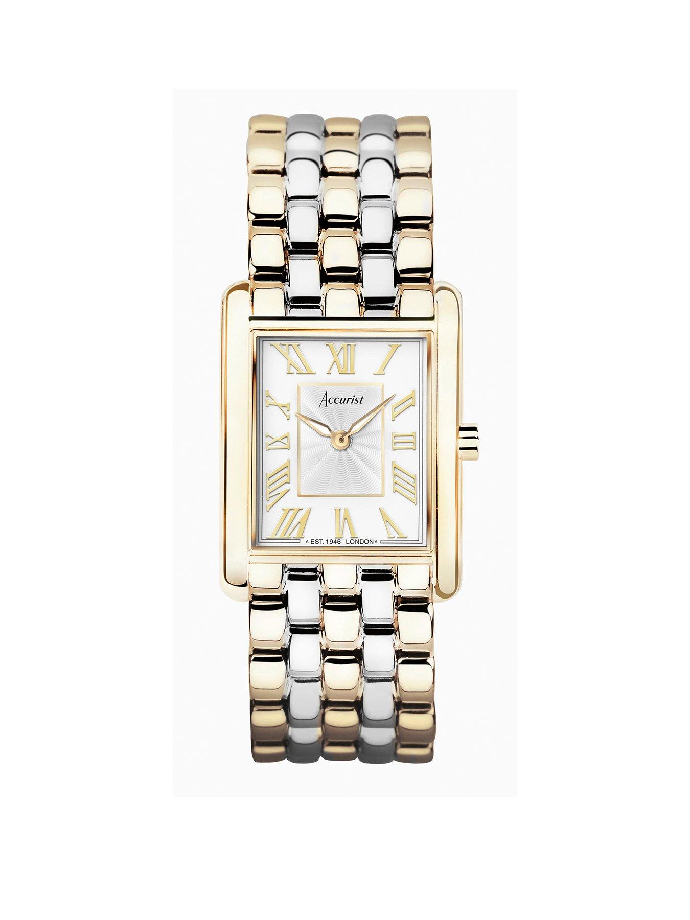 Product photograph of Accurist Rectangle Womens Two Tone Stainless Steel Bracelet Analogue Watch from very.co.uk