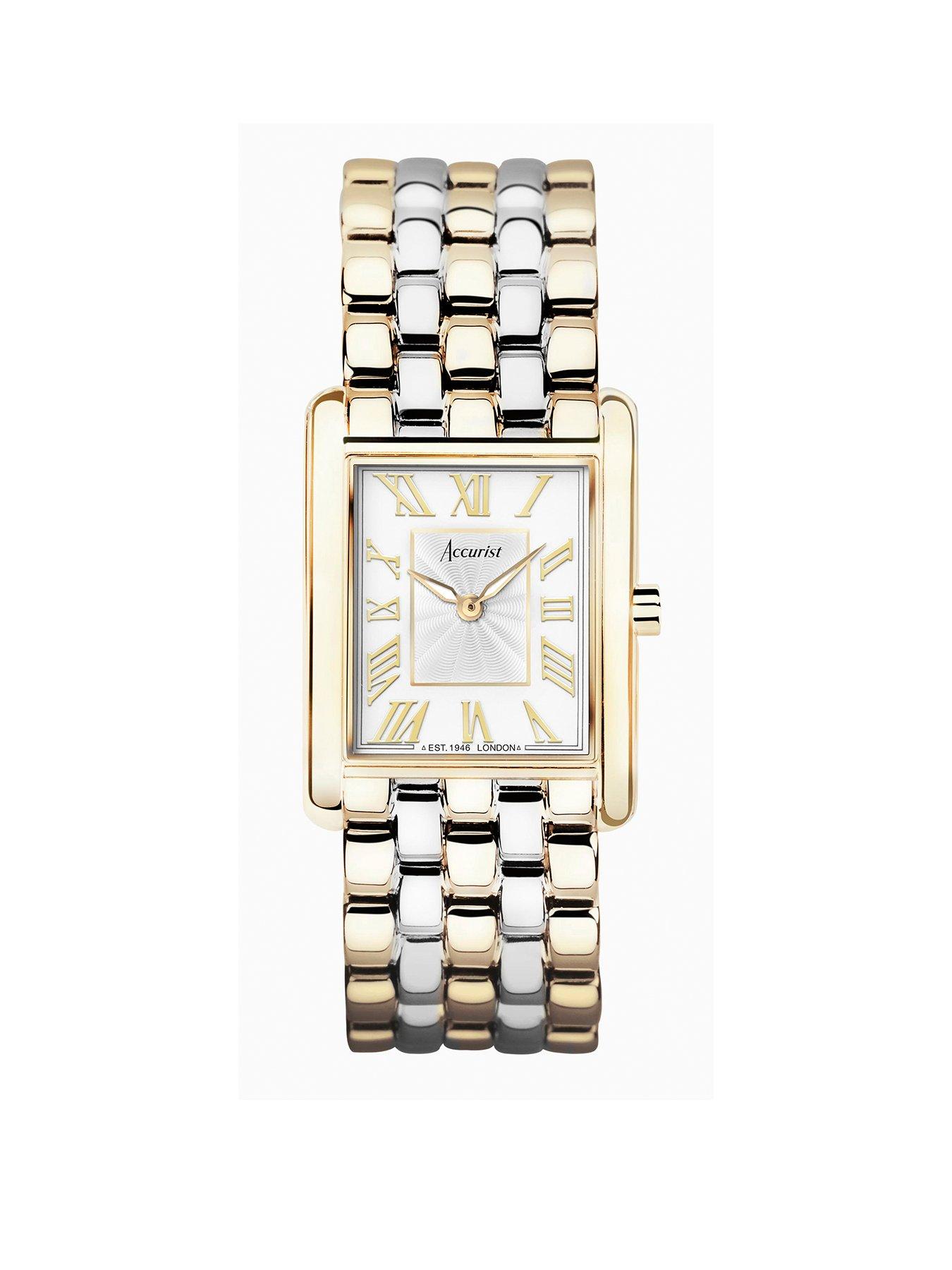 undefined Rectangle Womens Two Tone Stainless Steel Bracelet Analogue Watch