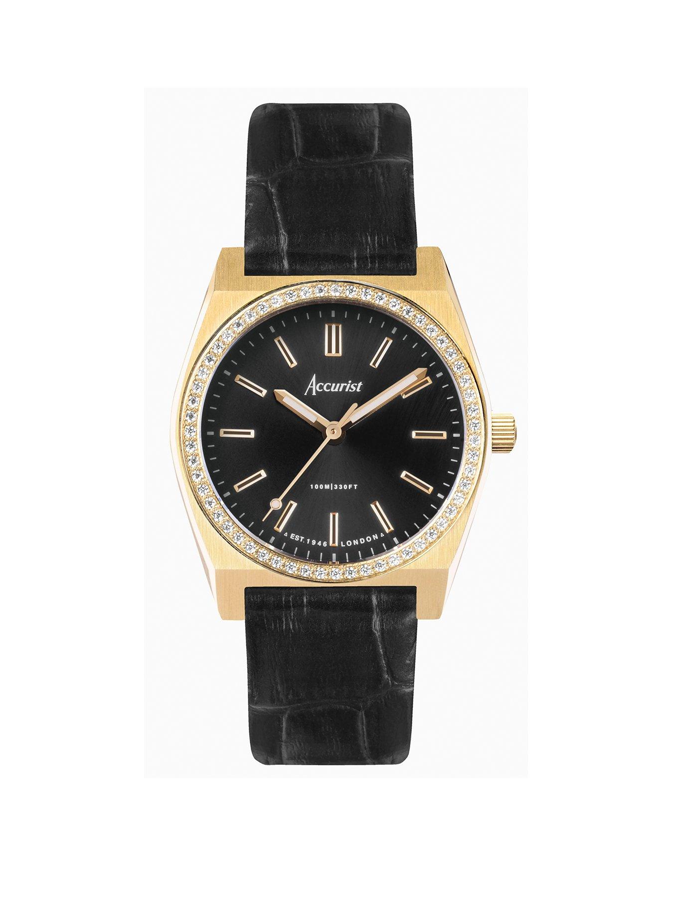 Product photograph of Accurist Origin Womens Black Leather Strap Analogue Watch from very.co.uk