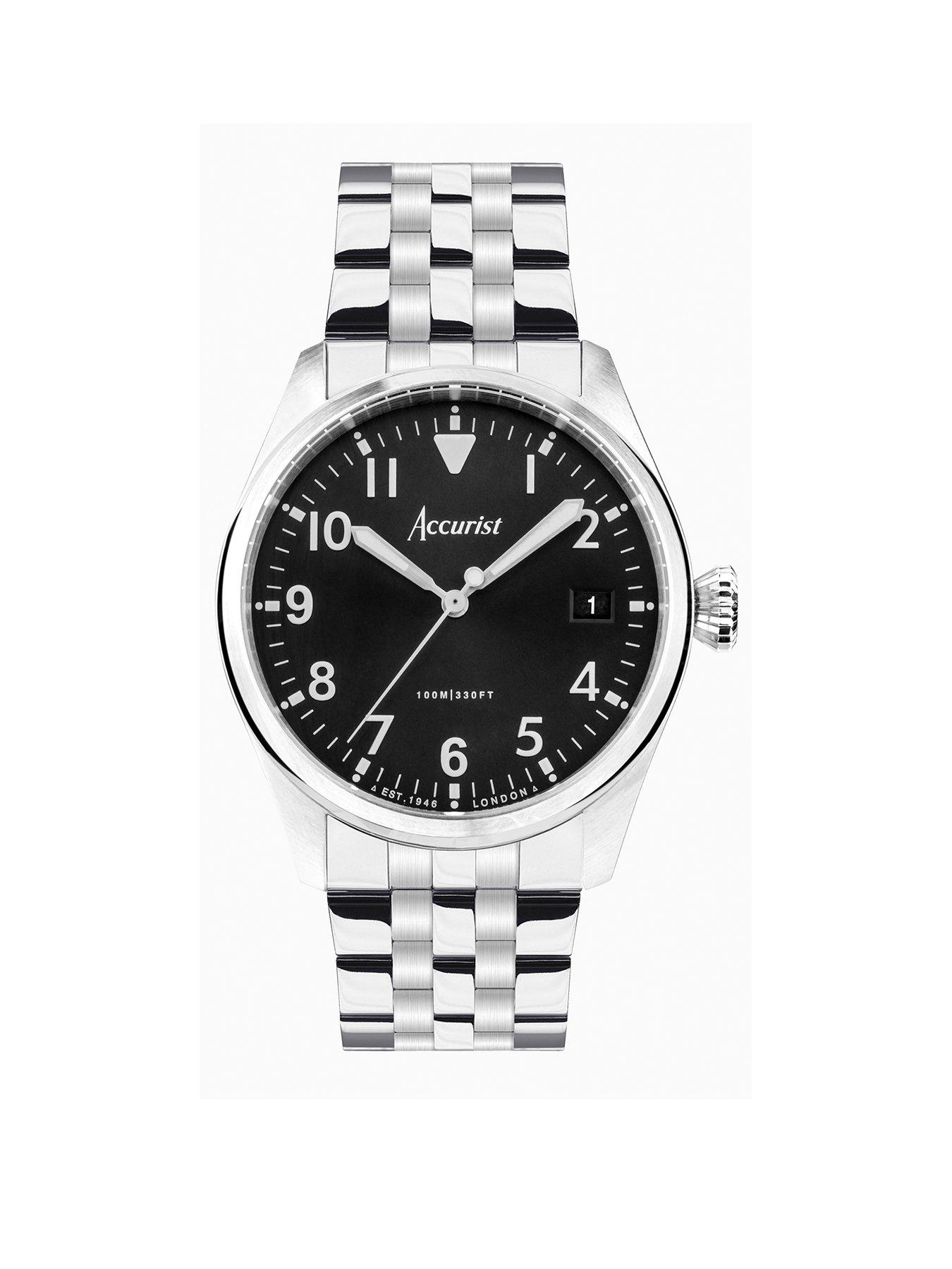 Product photograph of Accurist Aviation Mens Silver Stainless Steel Bracelet Analogue Watch from very.co.uk