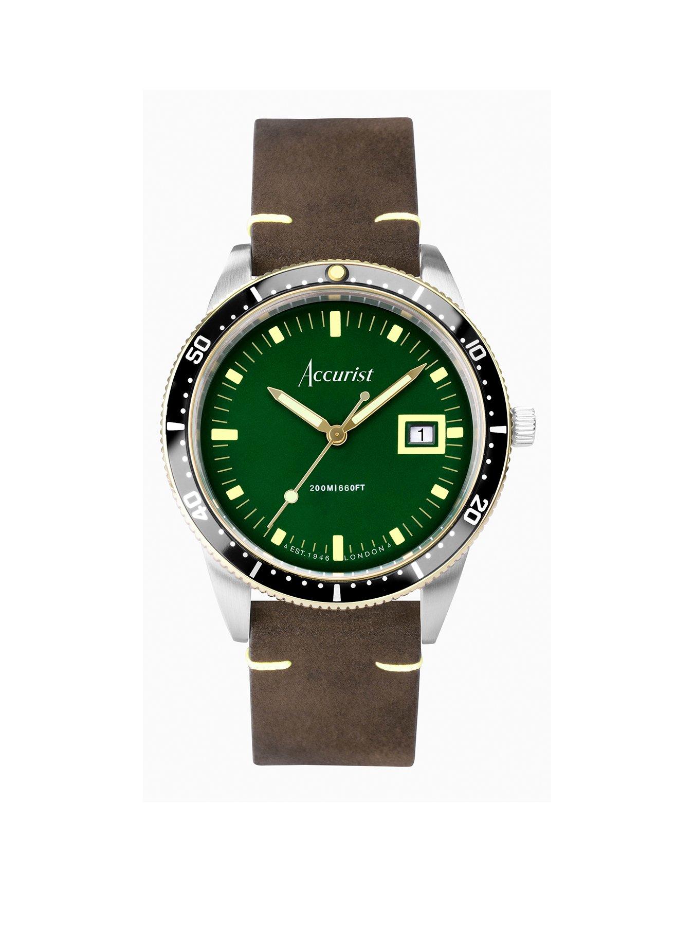 Image of Accurist Dive Mens Brown Leather Strap Analogue Watch