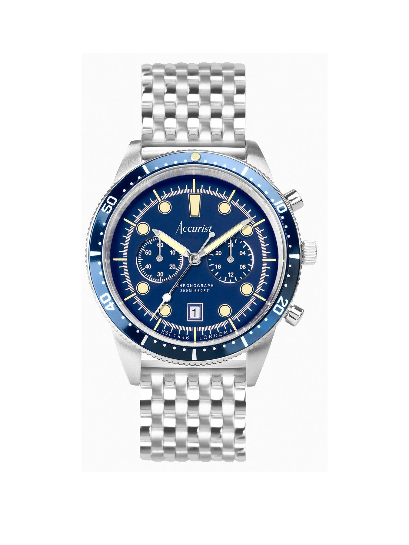 Accurist Dive Mens Silver Stainless Steel Bracelet Chronograph Watch