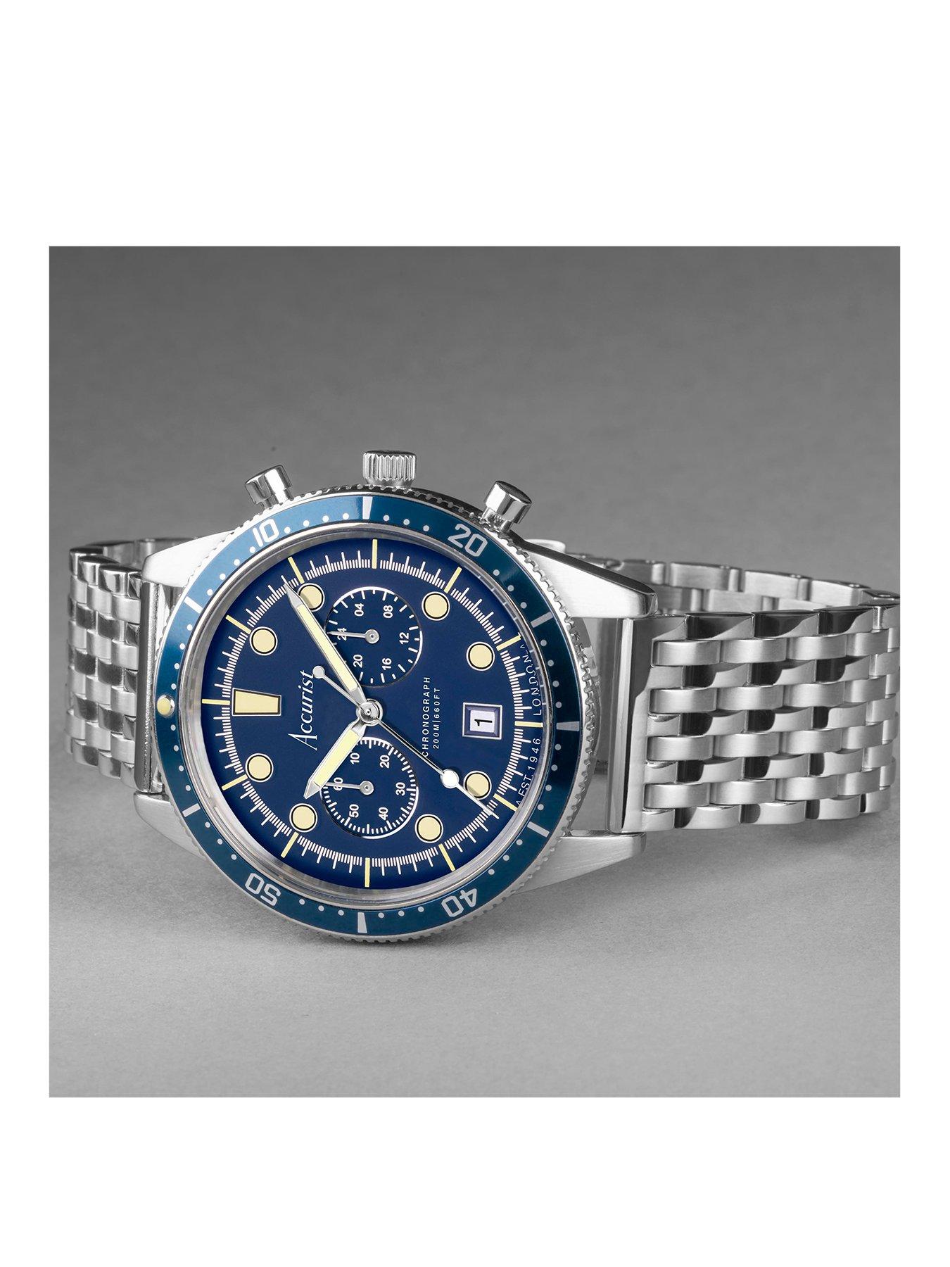 Accurist Dive Mens Silver Stainless Steel Bracelet Chronograph