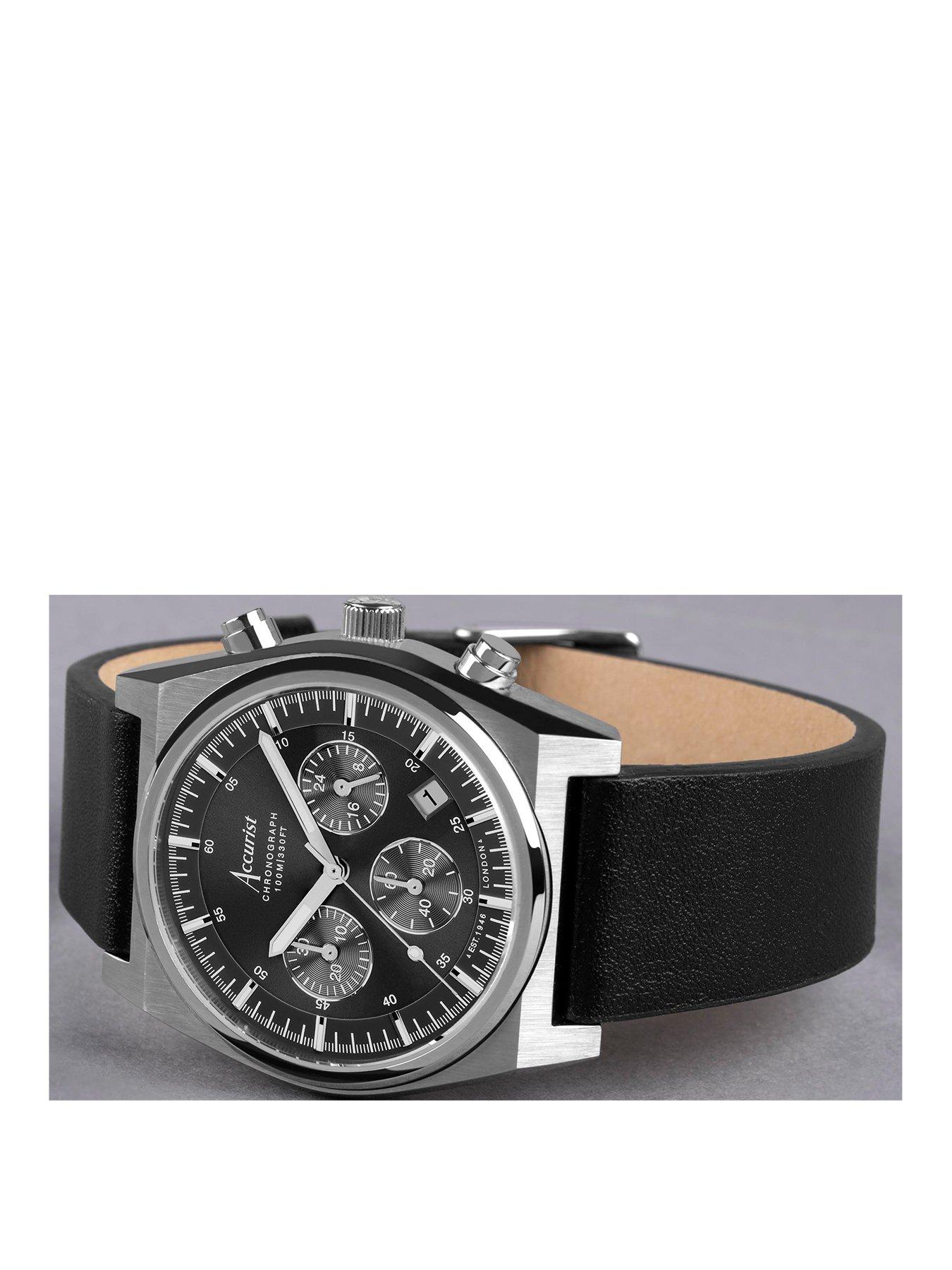 Accurist Origin Mens Black Leather Strap Chronograph Watch Very