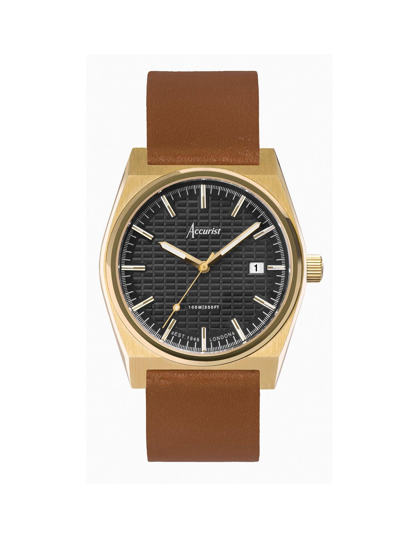 Product photograph of Accurist Origin Mens Brown Leather Strap Analogue Watch from very.co.uk