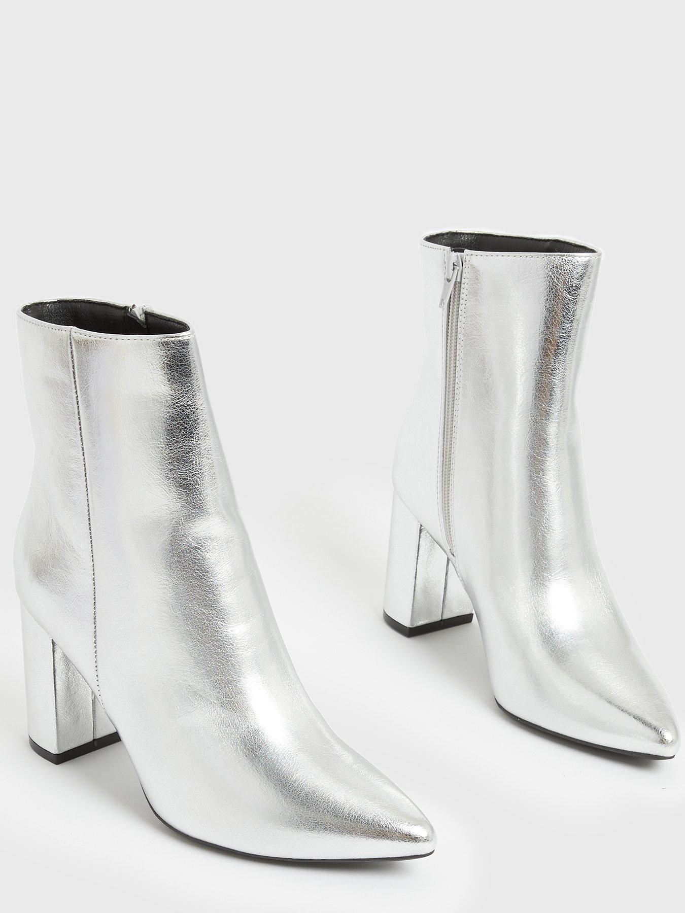 silver block heel boot