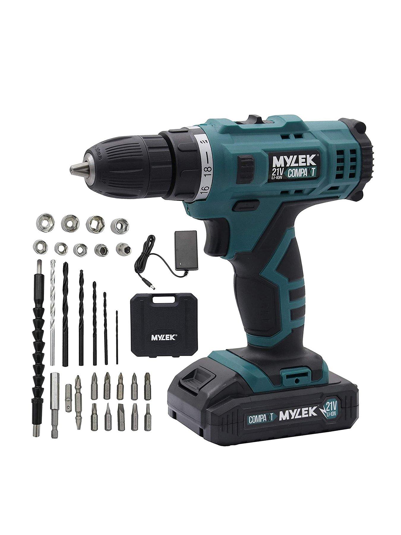 Product photograph of Mylek 21v Cordless Drill With 29-piece Accessory Set And Carry Case from very.co.uk
