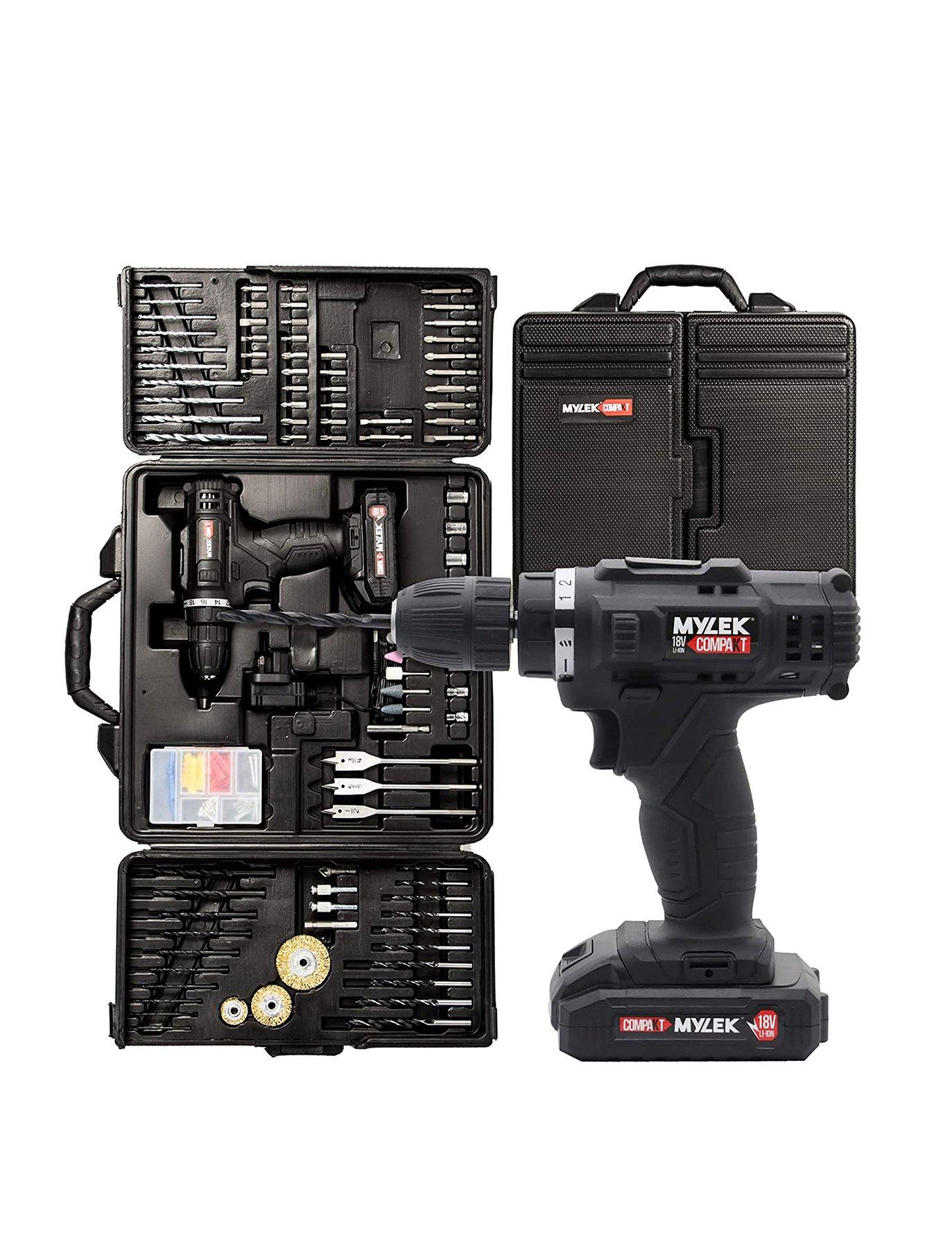 Product photograph of Mylek 18v Cordless Drill Electric Driver Set With 151-piece Accessory Set And Case from very.co.uk