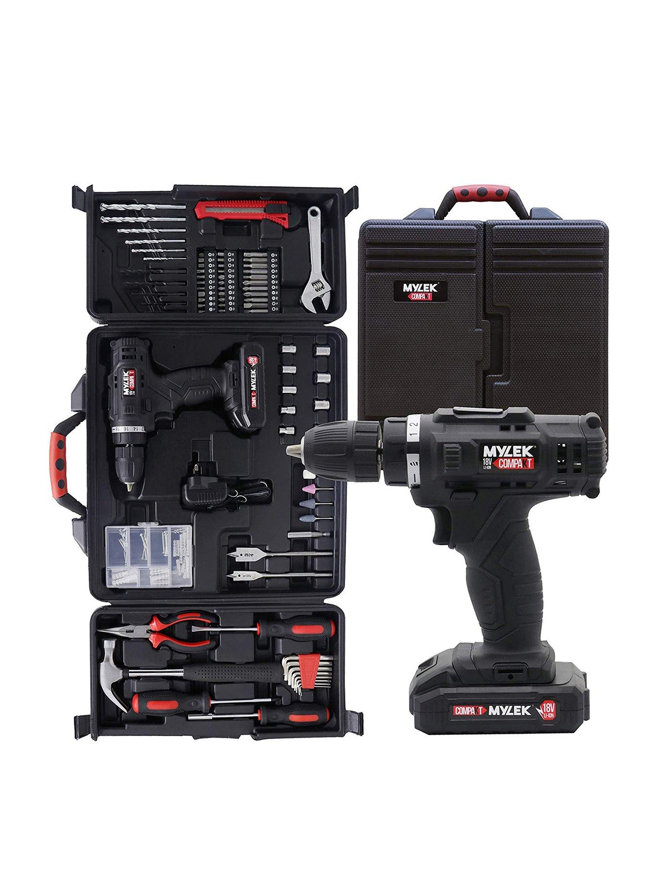 Product photograph of Mylek 18v Cordless Drill With 130 Piece Tool Set And Case from very.co.uk