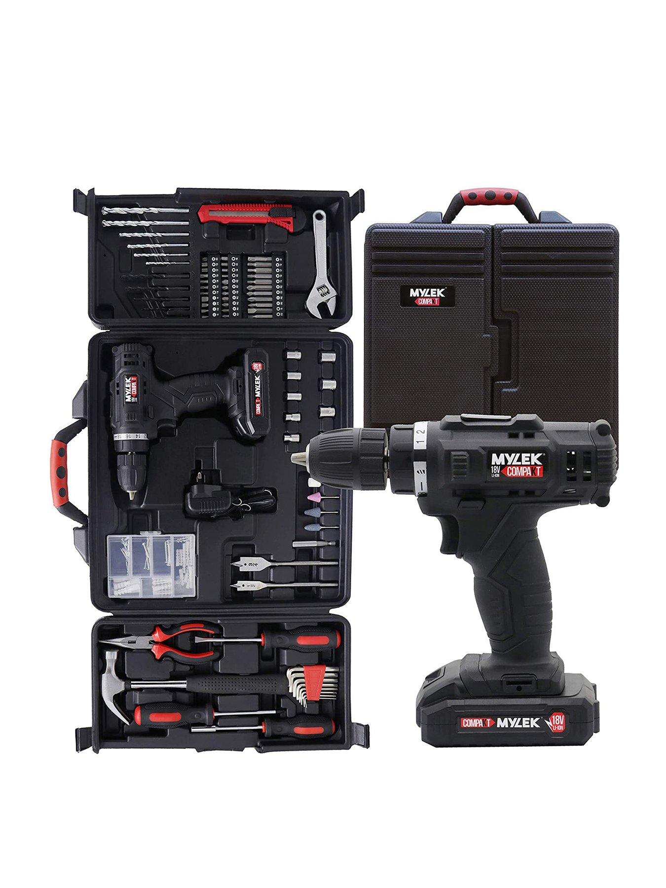 Mylek 18V Cordless Drill with 130 Piece Tool Set and Case