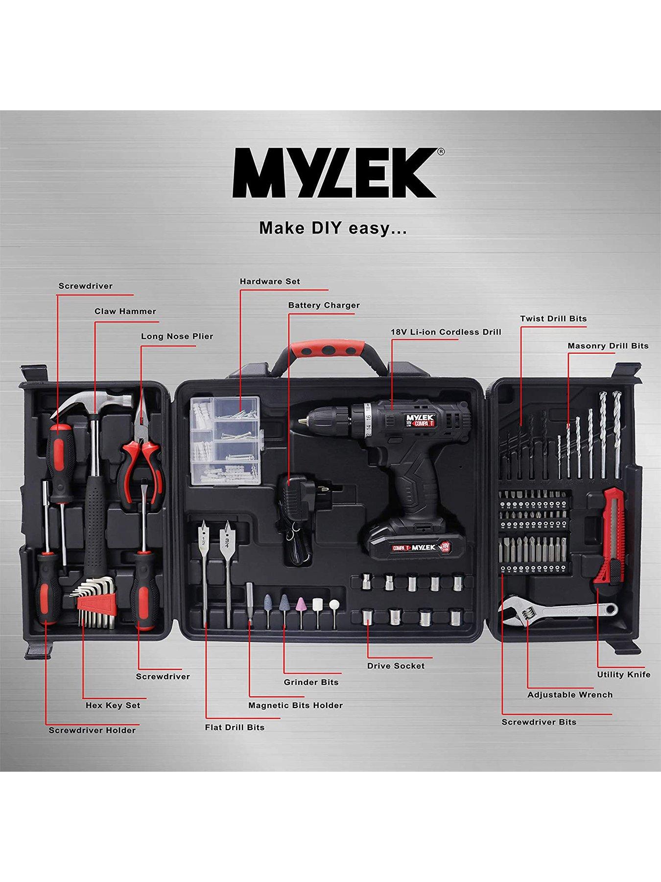 Mylek 18V Cordless Drill with 130 Piece Tool Set and Case very