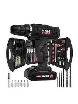 Product photograph of Mylek 18v Cordless Drill With 131-piece Tool Set And Case from very.co.uk