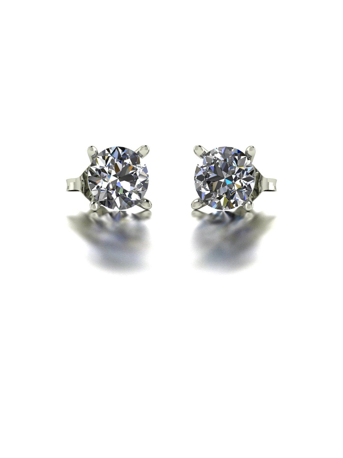 Image 2 of 5 of Moissanite 9ct White Gold 2ct Moissanite Solitaire Stud Earrings