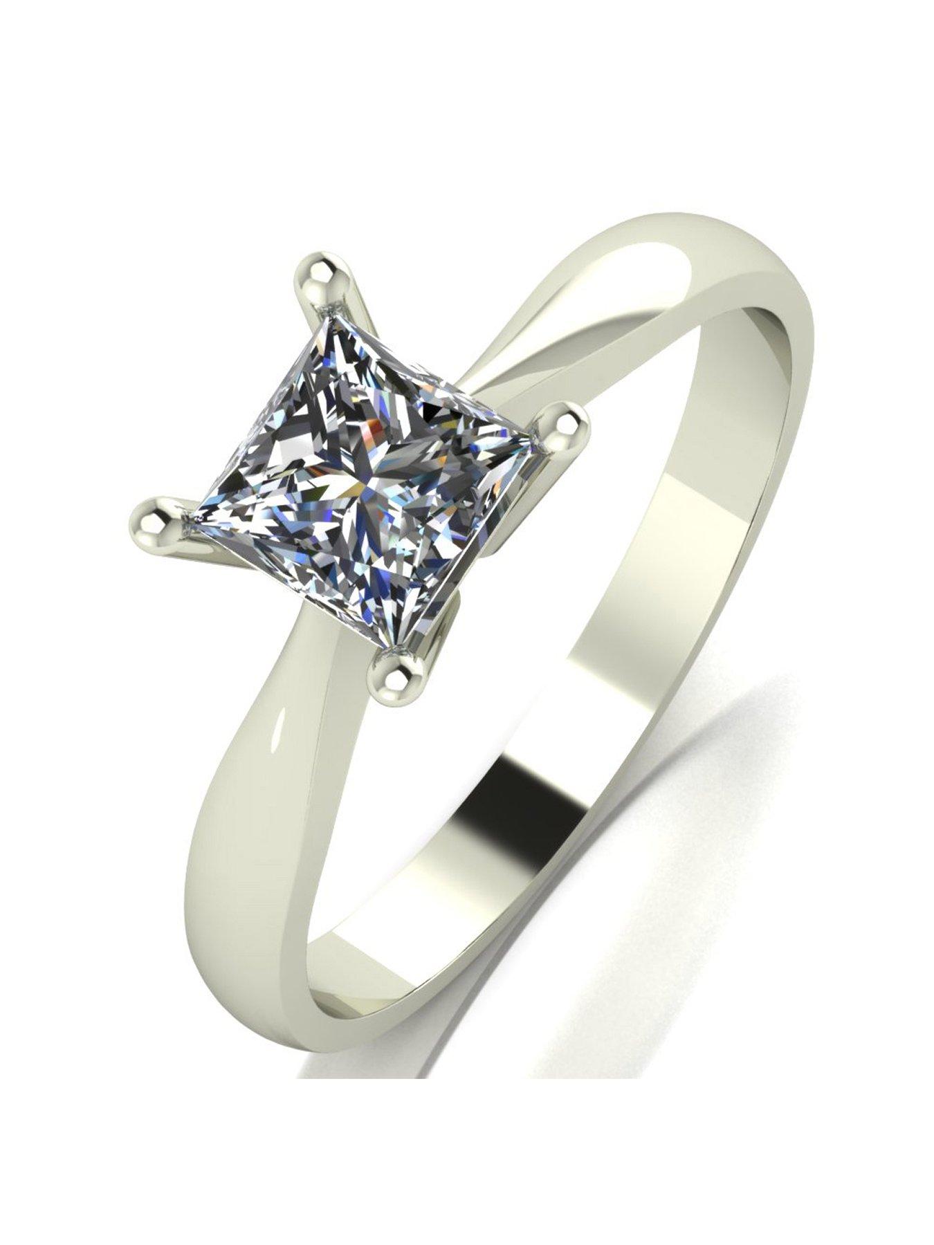 undefined 9ct White Gold Princess 0.80ct Cut Moissanite Ring