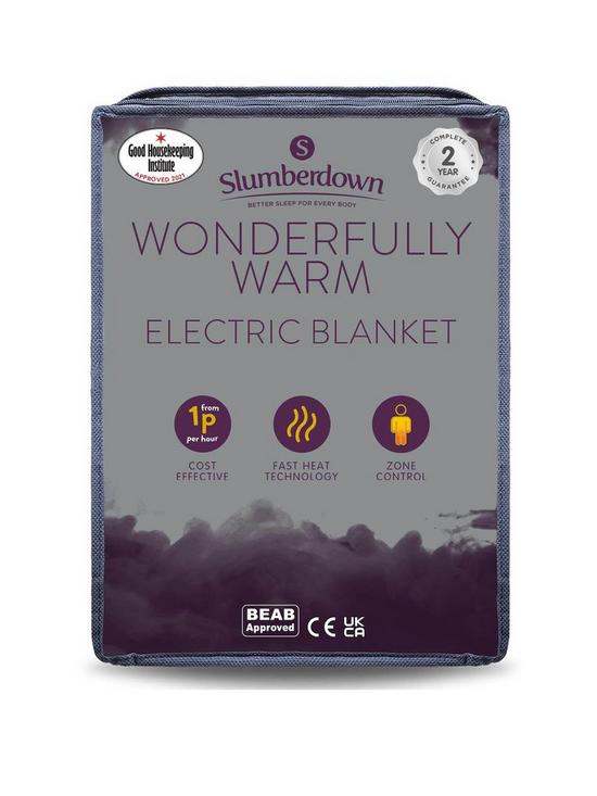 front image of slumberdown-wonderfully-warm-electric-blanket-white