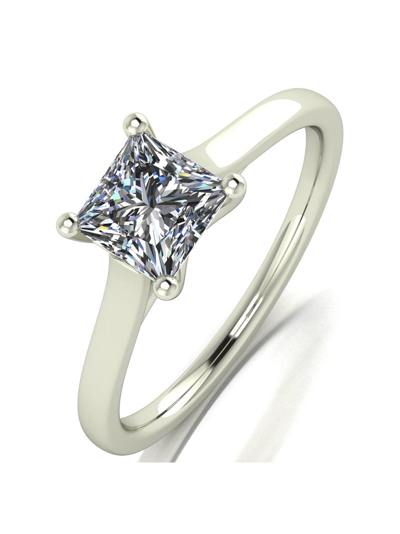 Product photograph of Moissanite 18ct Gold 1 00ct Princess Cut Brilliant Solitaire Ring from very.co.uk