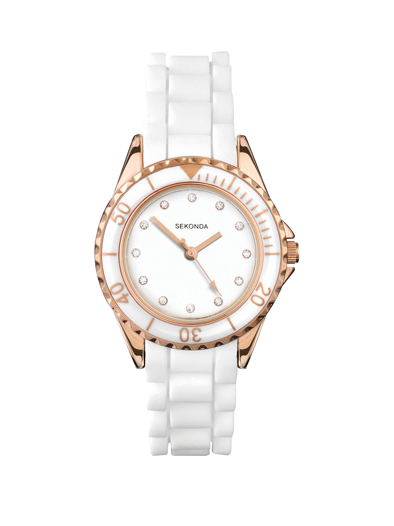 Product photograph of Sekonda Ladies White Silicone Strap With White Dial Watch from very.co.uk