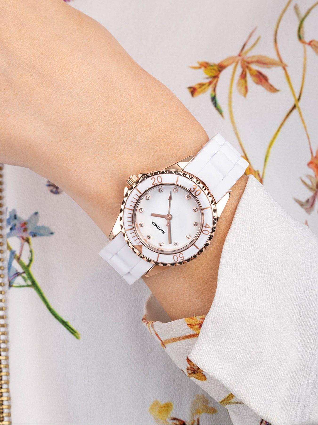 Ladies White Silicone Strap with White Dial Watch