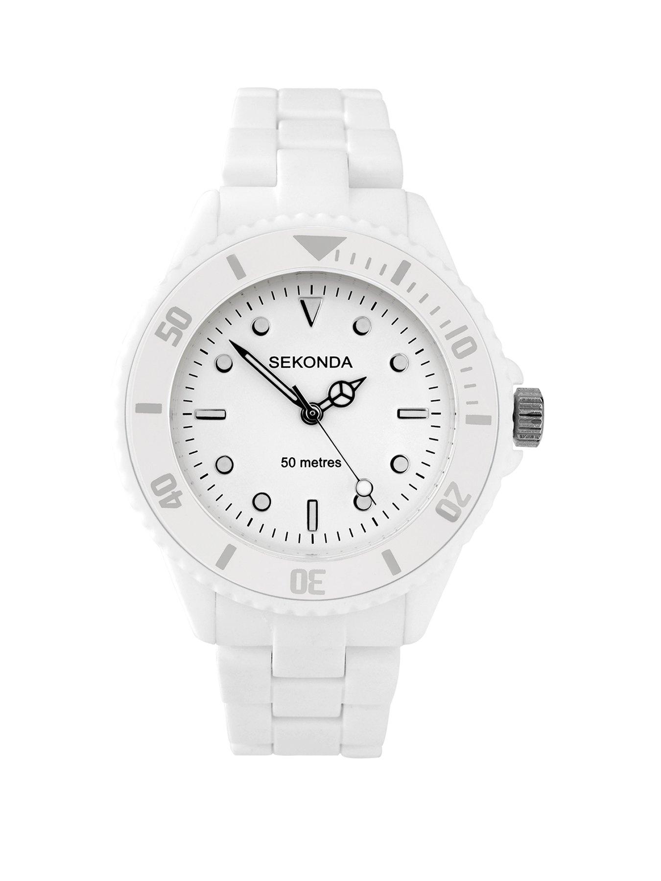 Product photograph of Sekonda Ladies White Rubber Strap With White Dial Watch from very.co.uk