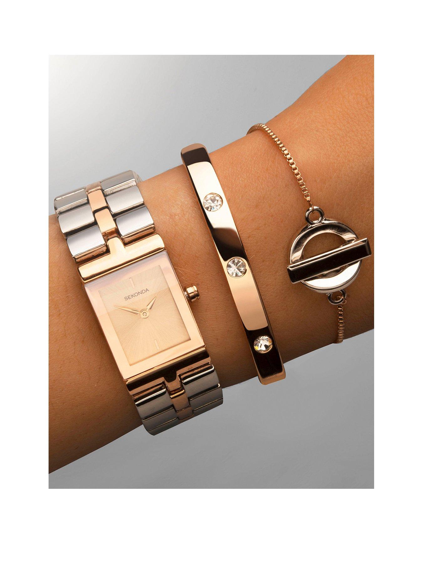 Sekonda Ladies Two Tone Bracelet Watch with Rose Dial Gift Set