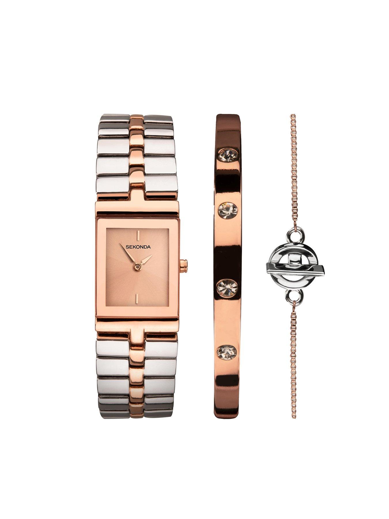 Sekonda Ladies Two Tone Bracelet Watch with Rose Dial Gift Set Very