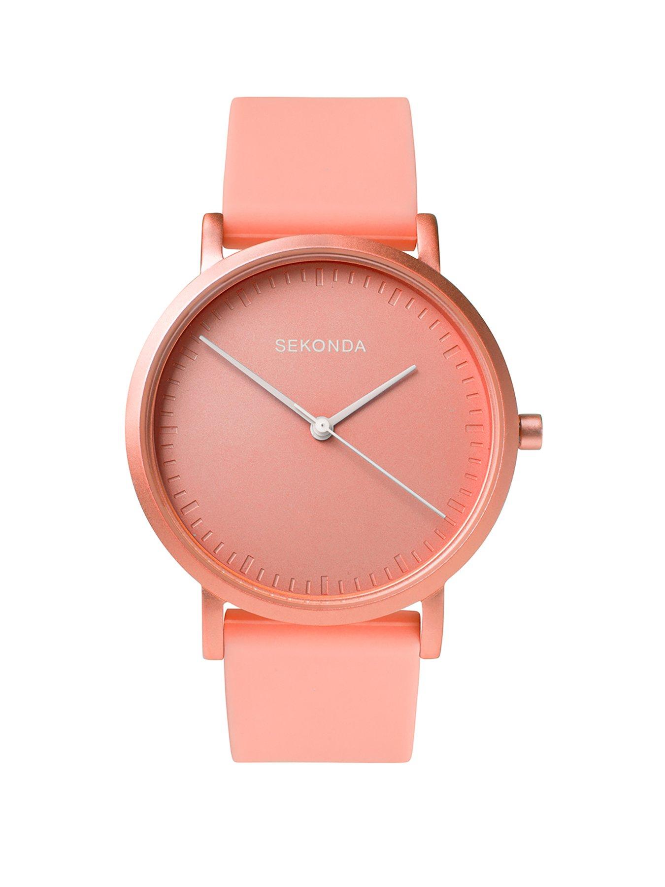 Product photograph of Sekonda Ladies Palette Coral Silicone Strap With Coral Dial Watch from very.co.uk