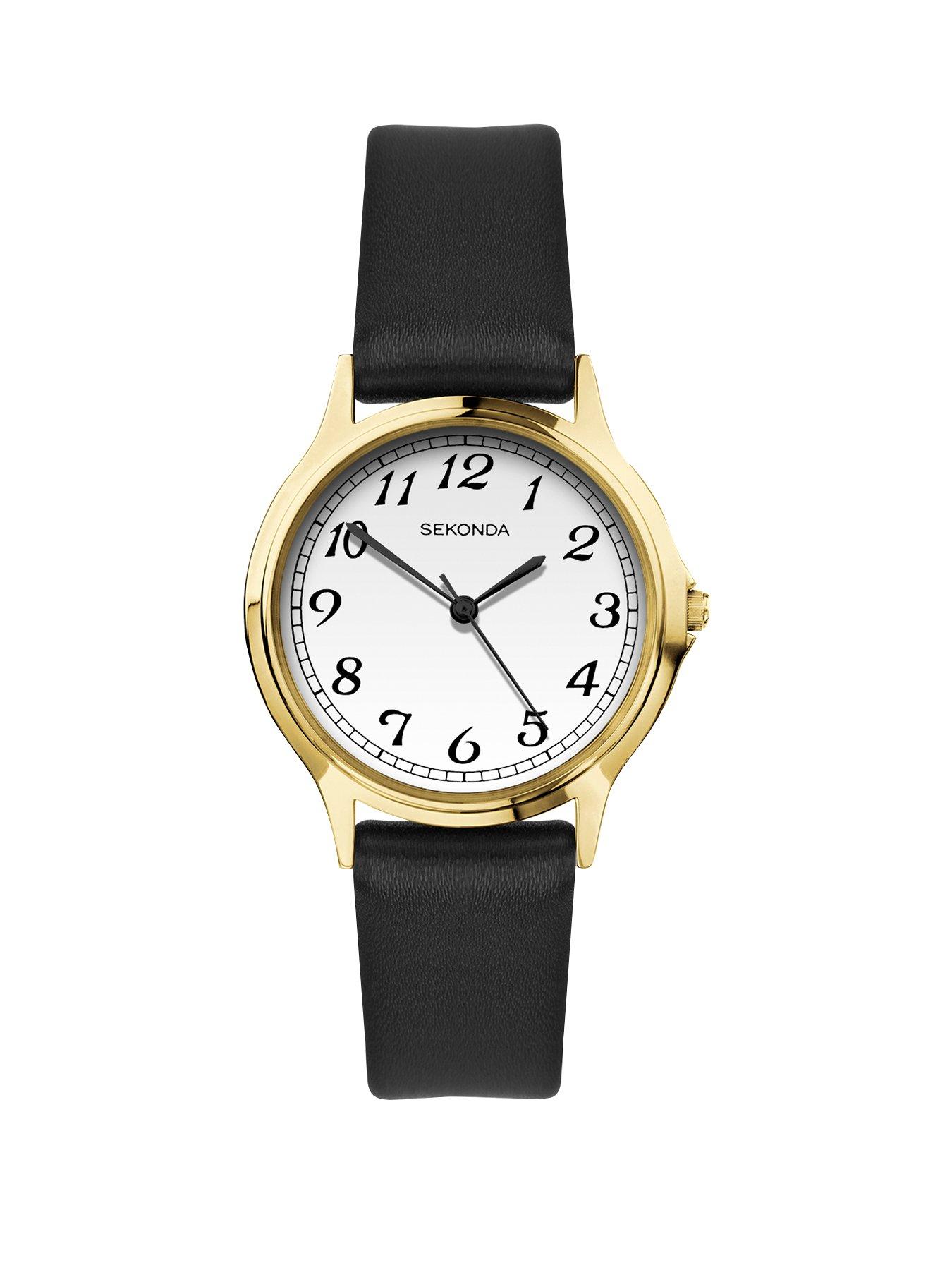 Product photograph of Sekonda Ladies Easy Reader Black Leather Strap With White Dial Watch from very.co.uk