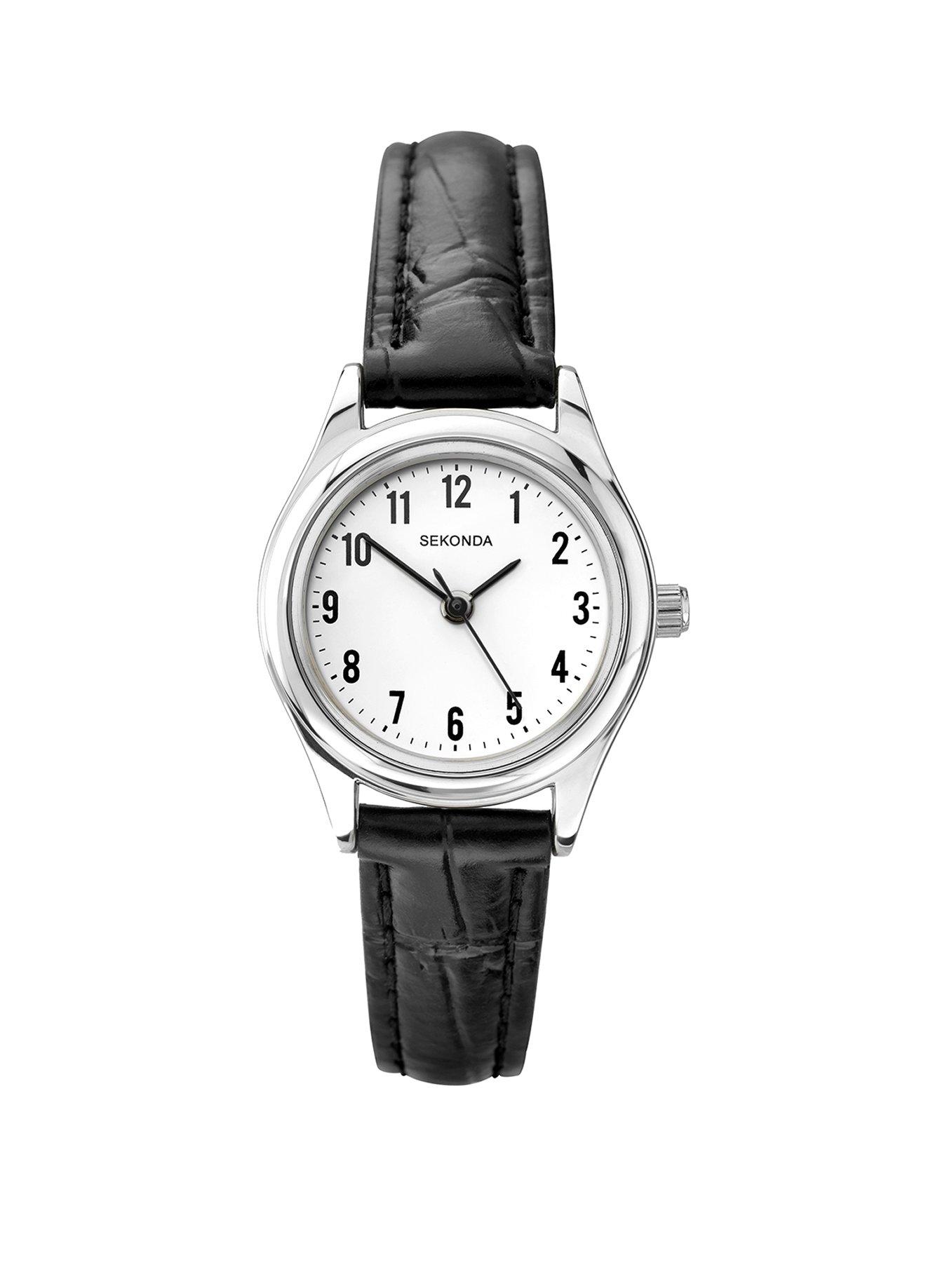 undefined Ladies Easy Reader Black Leather Upper Strap with White Dial Watch