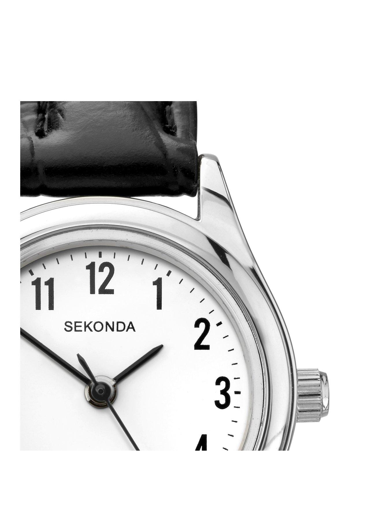 Image 2 of 6 of Sekonda Ladies Easy Reader Black Leather Upper Strap with White Dial Watch