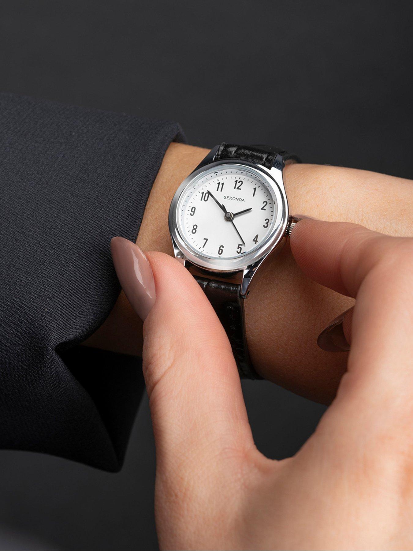 Image 3 of 6 of Sekonda Ladies Easy Reader Black Leather Upper Strap with White Dial Watch