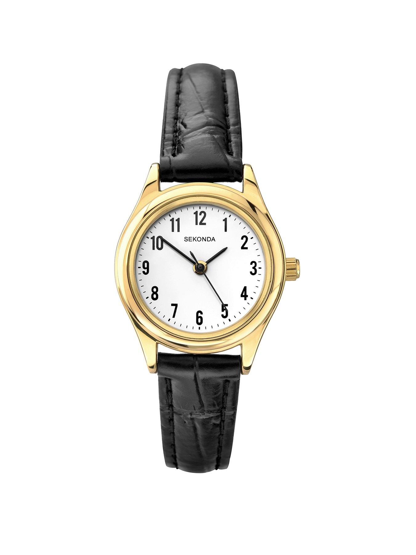 Product photograph of Sekonda Ladies Easy Reader Black Leather Upper Strap With White Dial Watch from very.co.uk