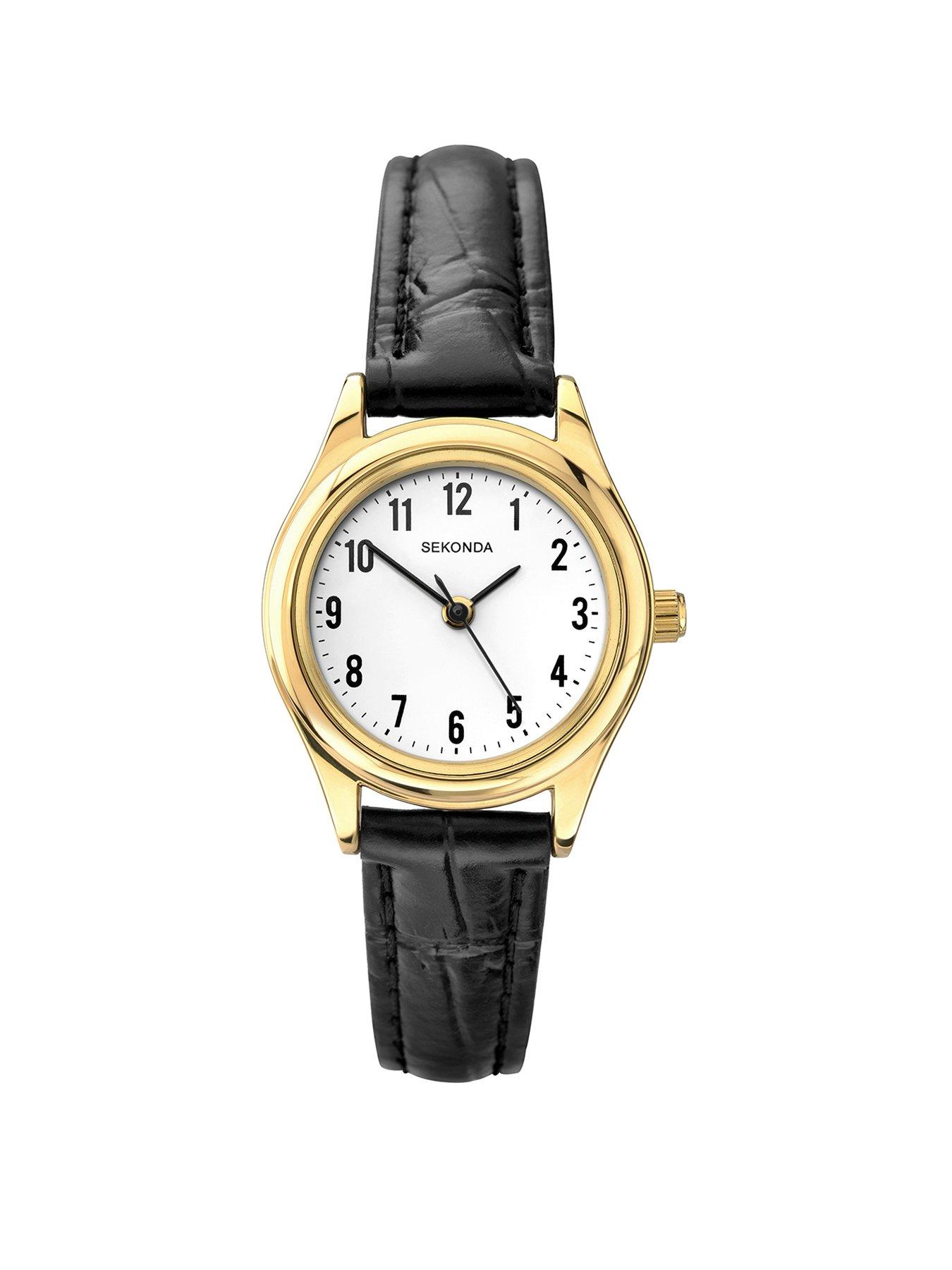 Sekonda Ladies Easy Reader Black Leather Upper Strap with White Dial Watch