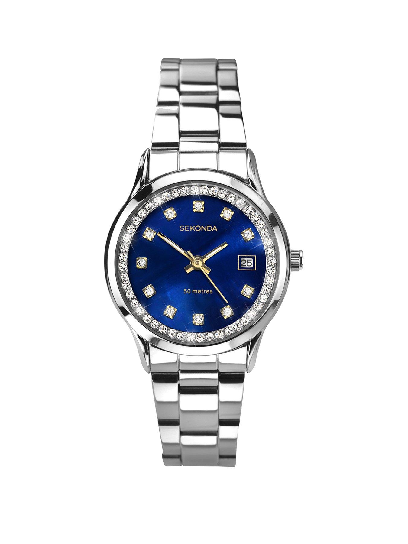 Product photograph of Sekonda Ladies Victoria Silver Stainless Steel Bracelet With Blue Dial Watch from very.co.uk