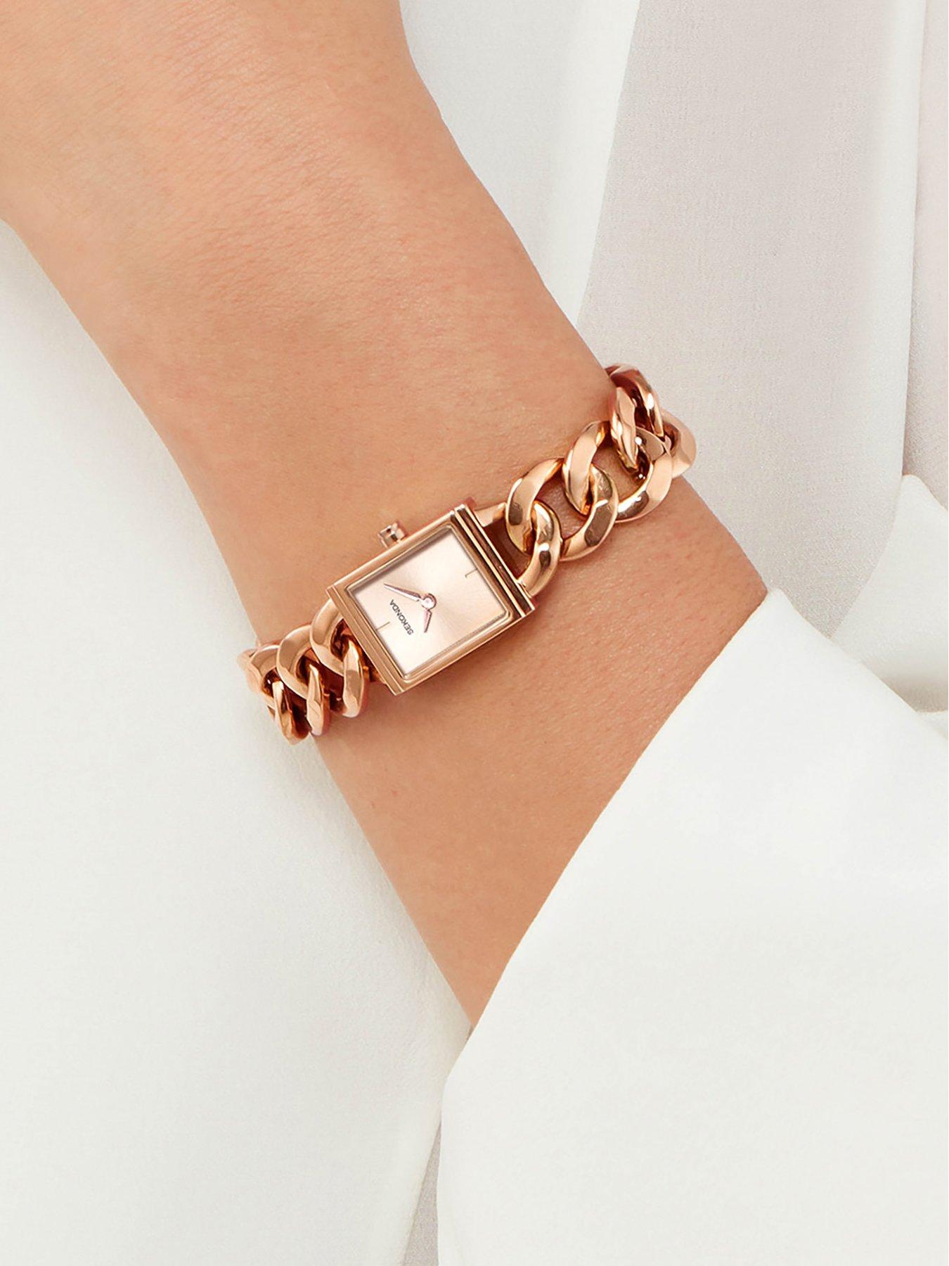 Rose gold chain watch women's sales