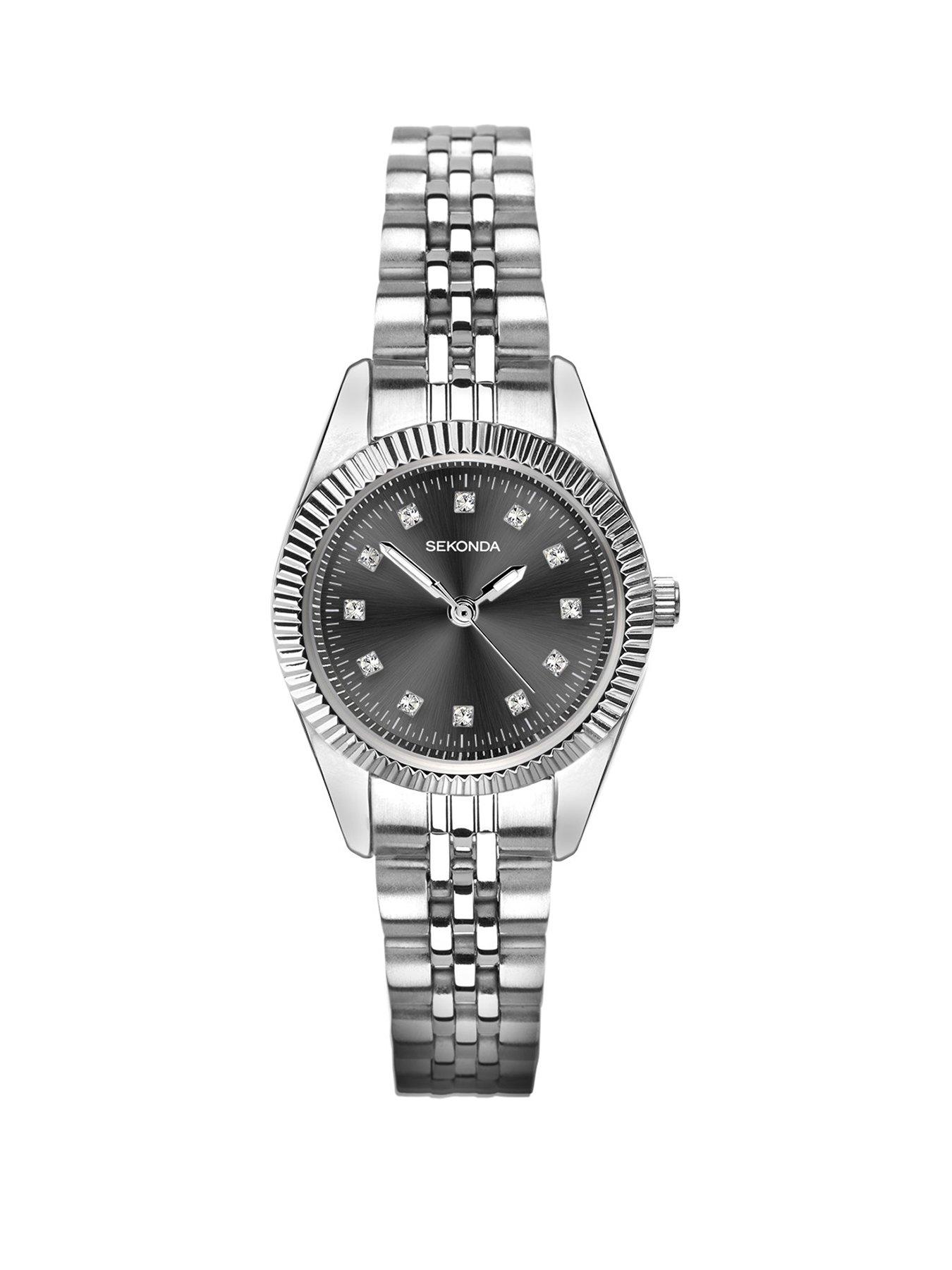 Product photograph of Sekonda Ladies Silver Stainless Steel Bracelet With Dark Grey Dial Watch from very.co.uk