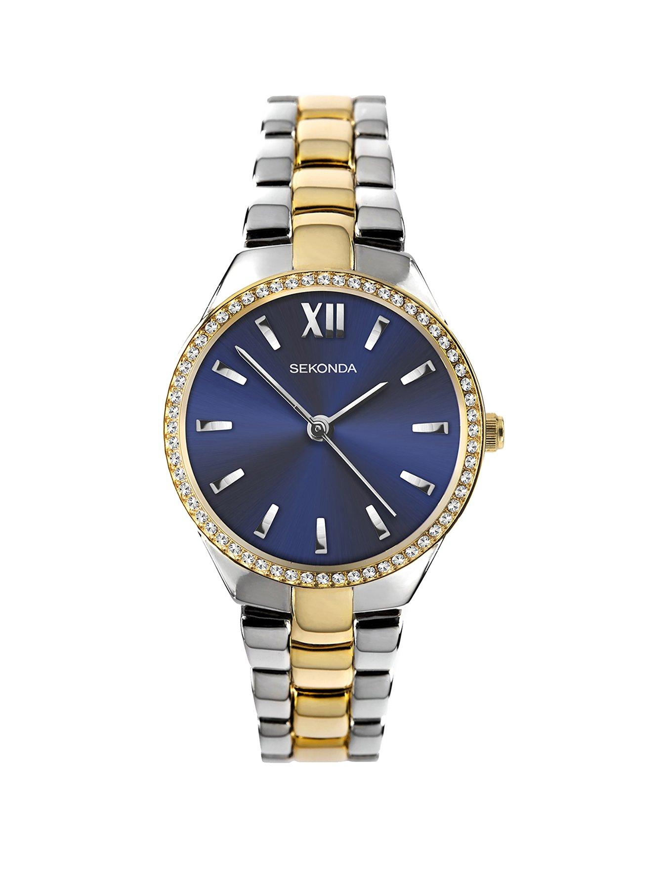 Product photograph of Sekonda Ladies Two Tone Alloy Bracelet With Blue Dial Watch from very.co.uk